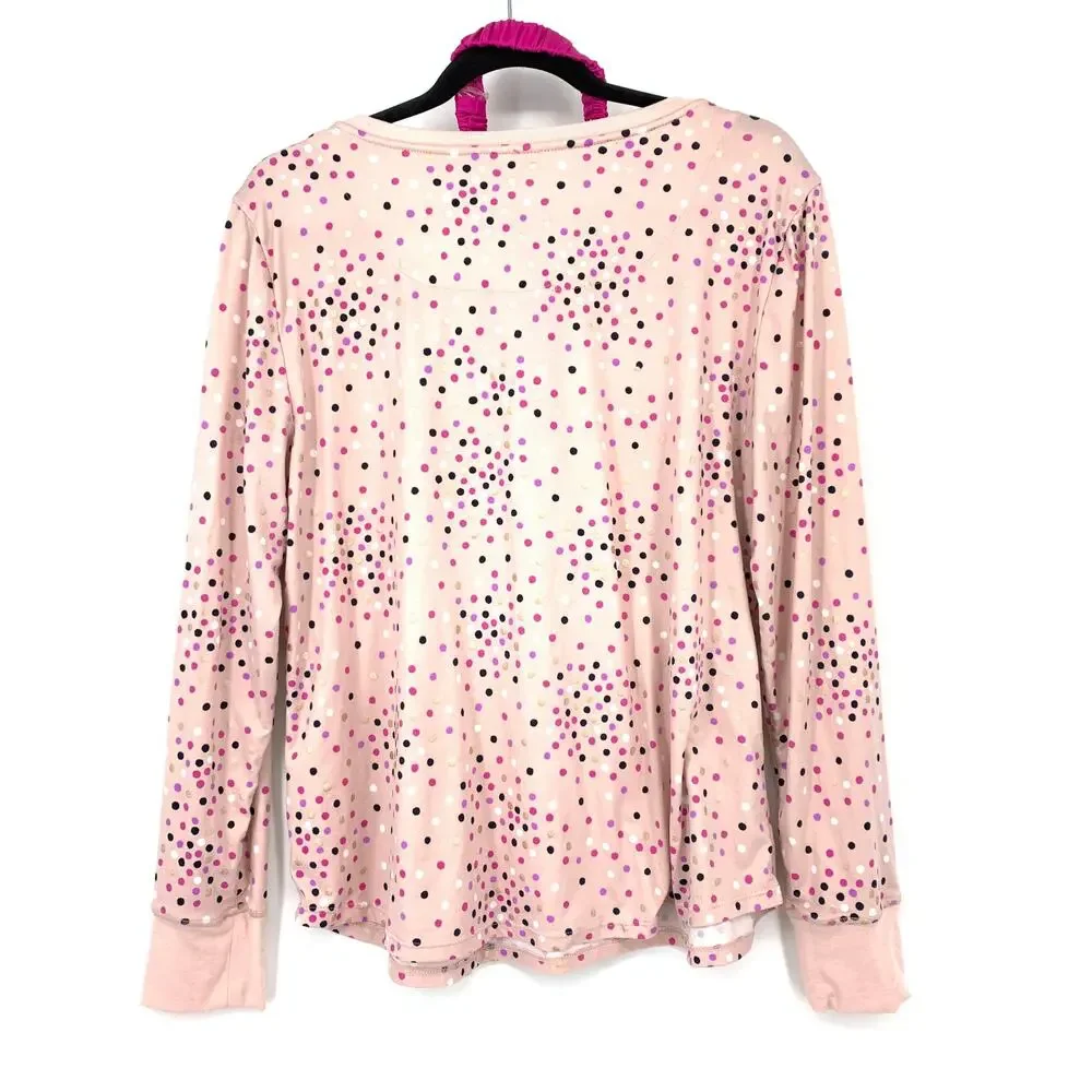 Kate Spade Pajama Set Womens Size L Pink Black Gold Polka Dot Novelty Print